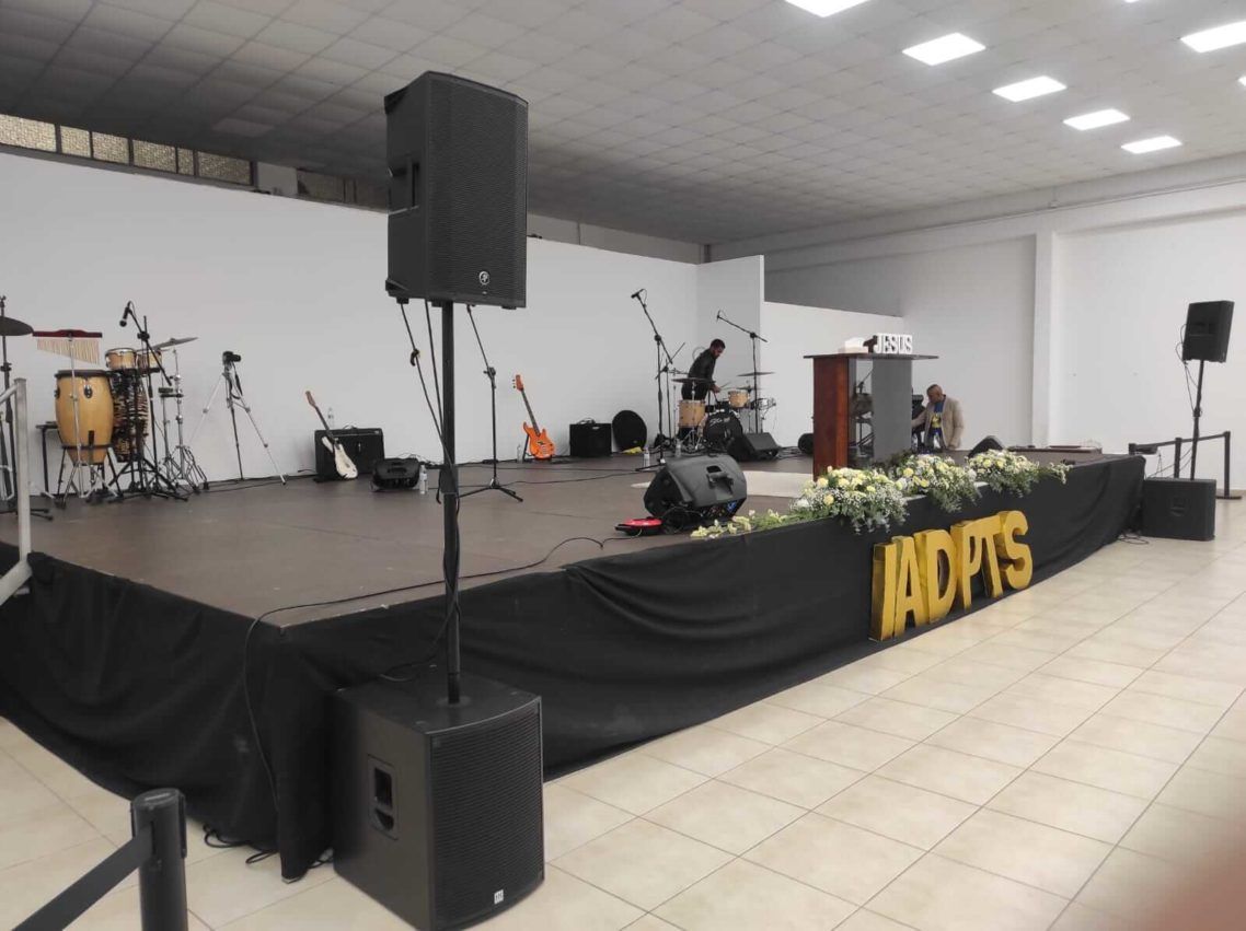 PA setup on stage